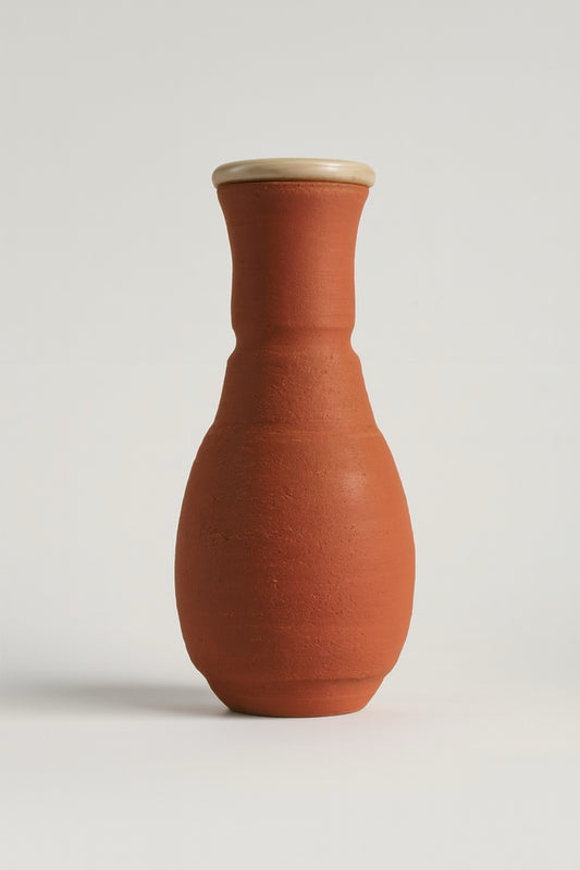 Tall Terracotta Vase with Cream Rim